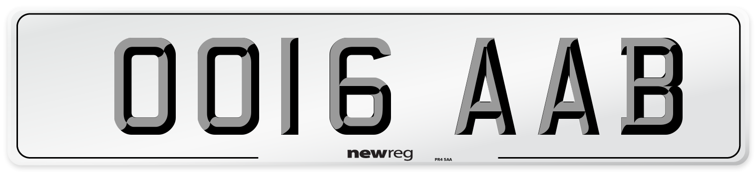 OO16 AAB Number Plate from New Reg